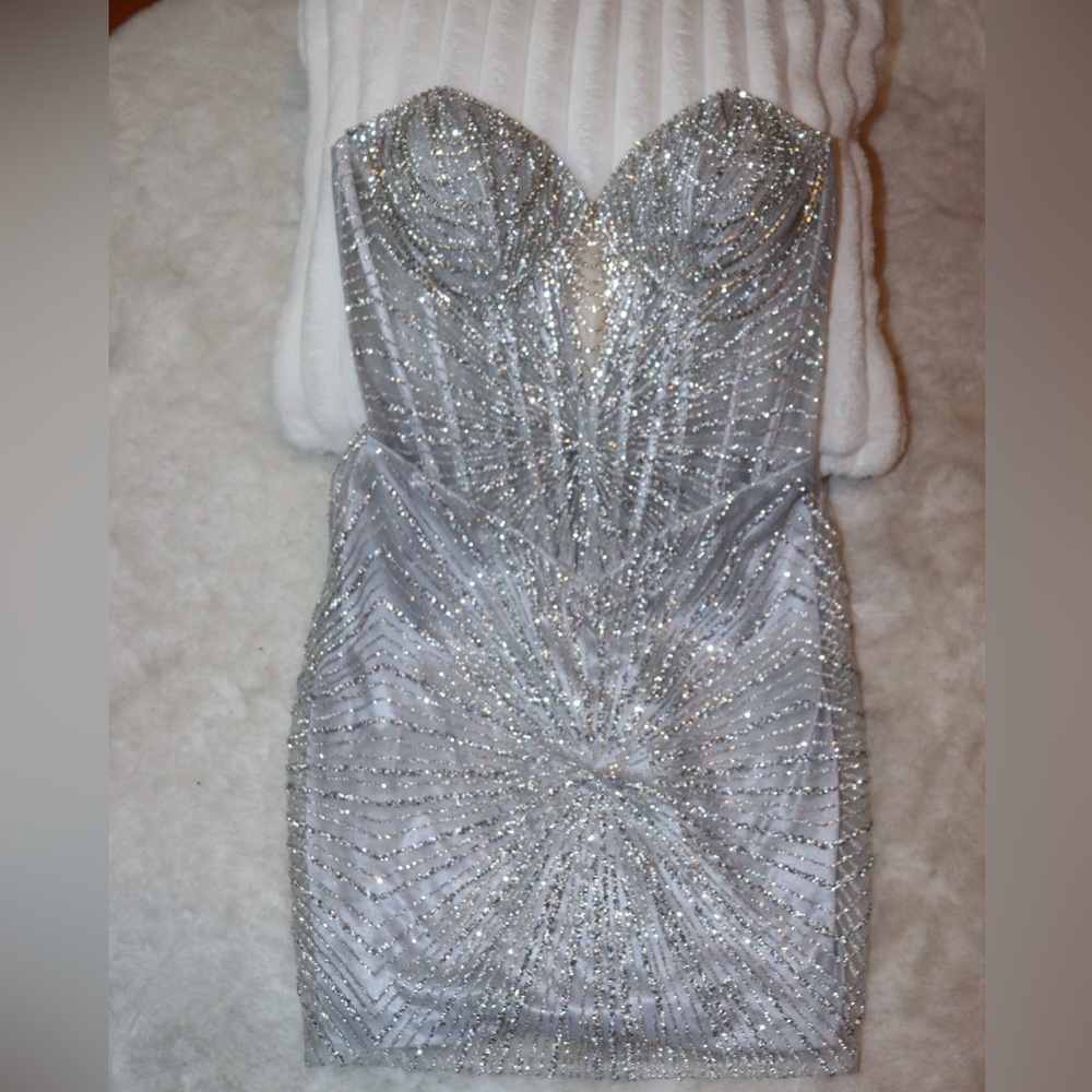 Dazzling Strapless Silver Mini Dress